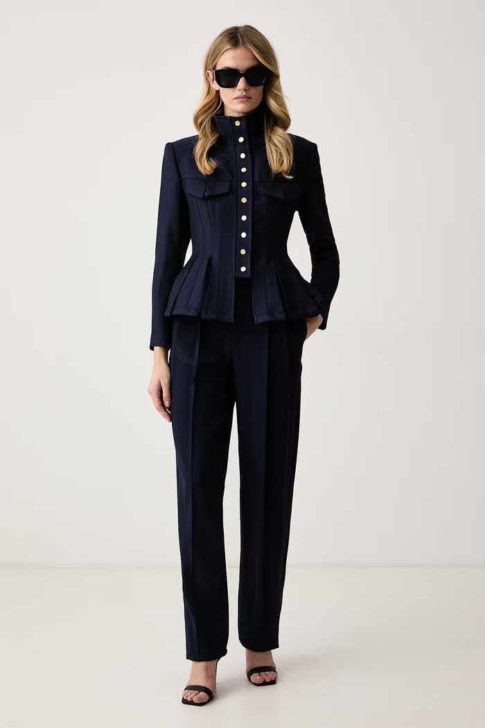 Elisabetta Franchi Spodnie damskie z wiskozą PA21367E2 granatowy AW26