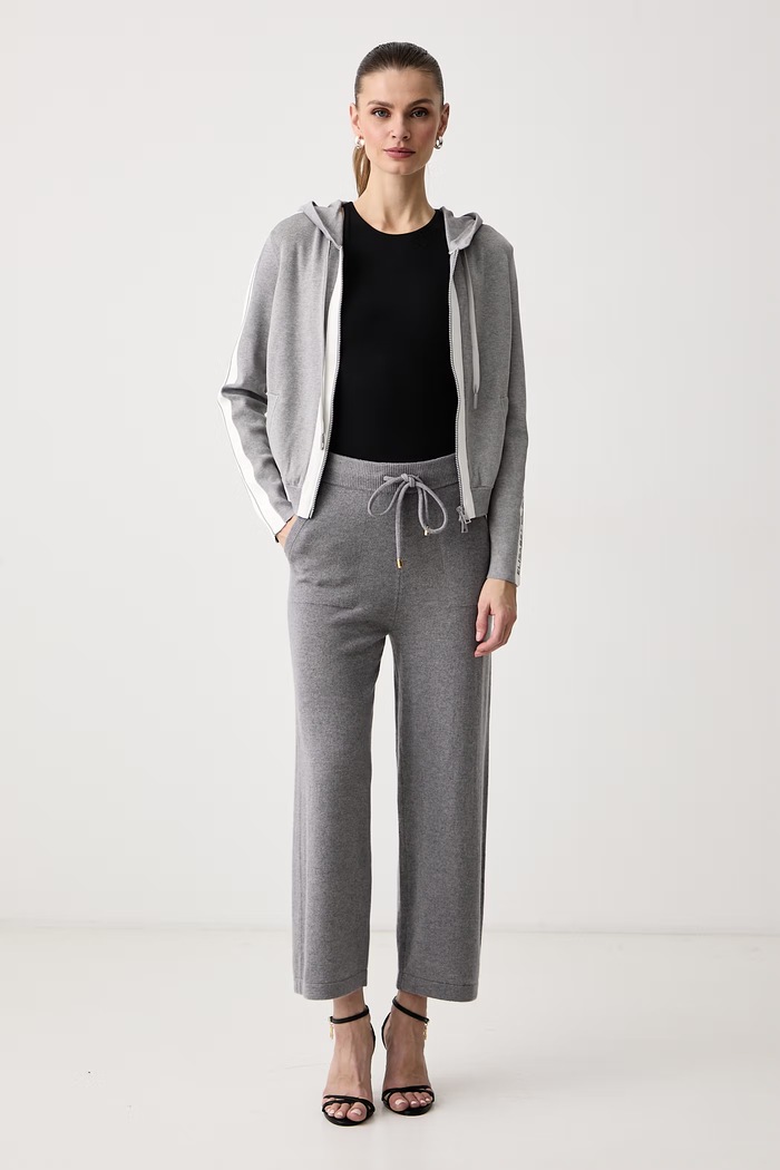 Elisabetta Franchi Spodnie dresowe damskie wełniane KP02S67E2 szary AW26