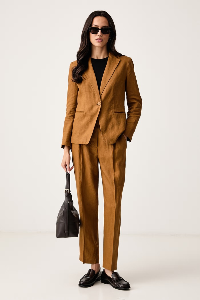United Colors of Benetton Παντελόνι γυναικείο λινό 4AGHDF0CA καφέ AW26