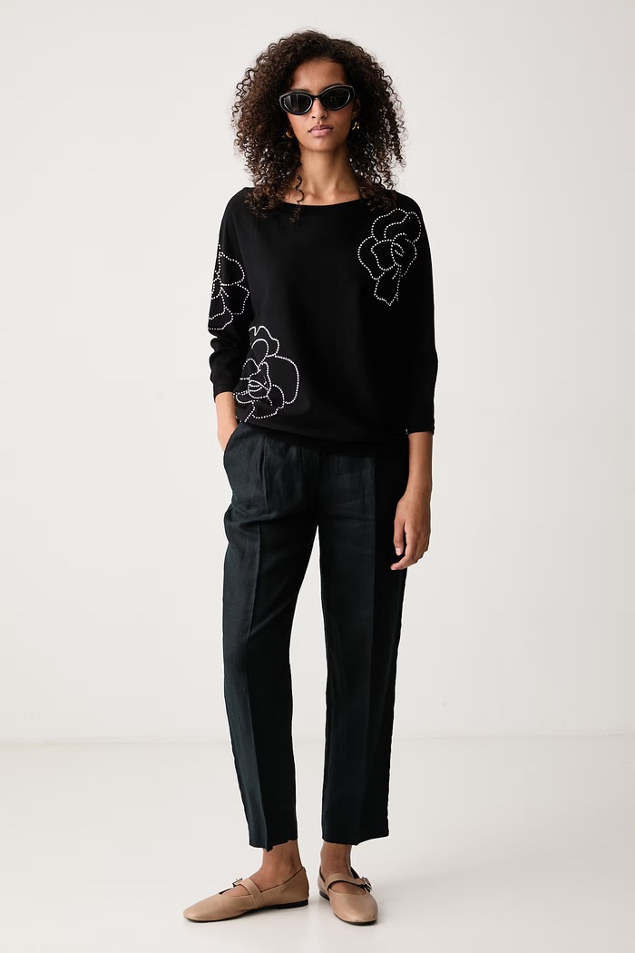 United Colors of Benetton Παντελόνι γυναικείο λινό 4AGHDF0CA μαύρο AW26