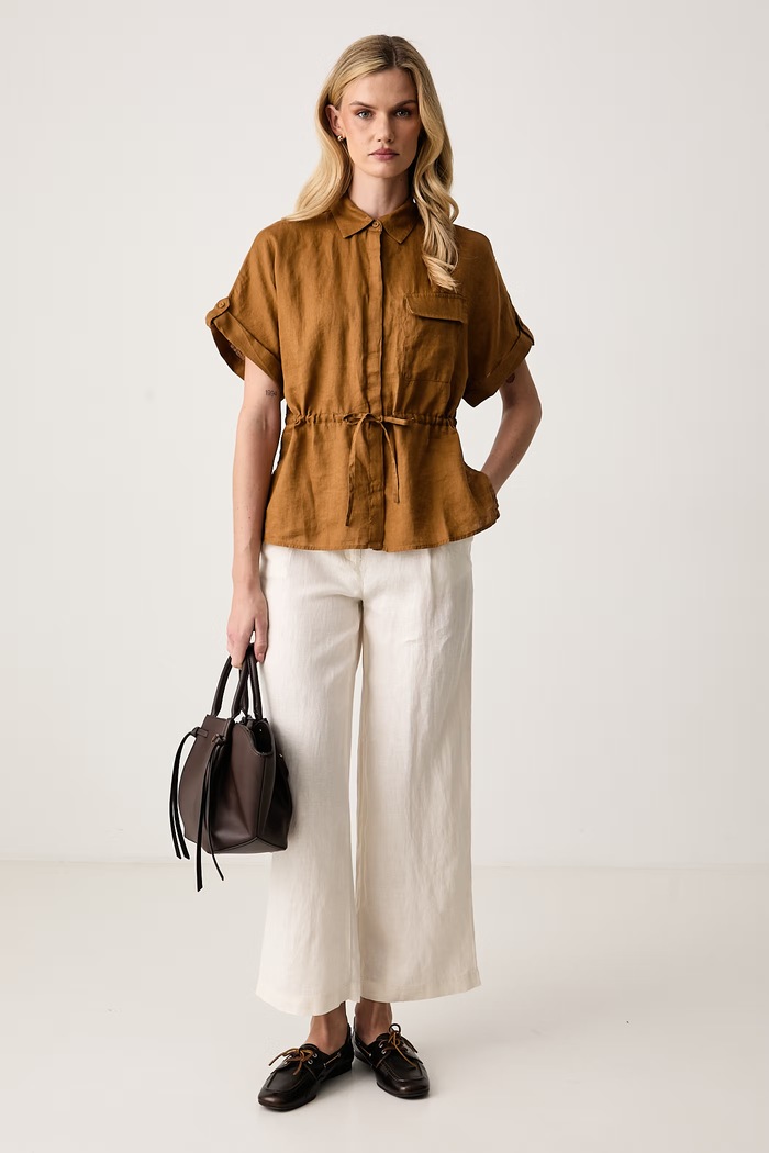 United Colors of Benetton Spodnie damskie lniane 4AGHDF0CB beżowy AW26