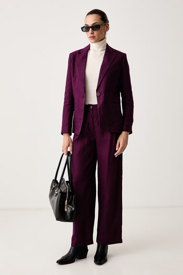 United Colors of Benetton Hlače ženske lanene 4AGHDF0CB vijolična AW26