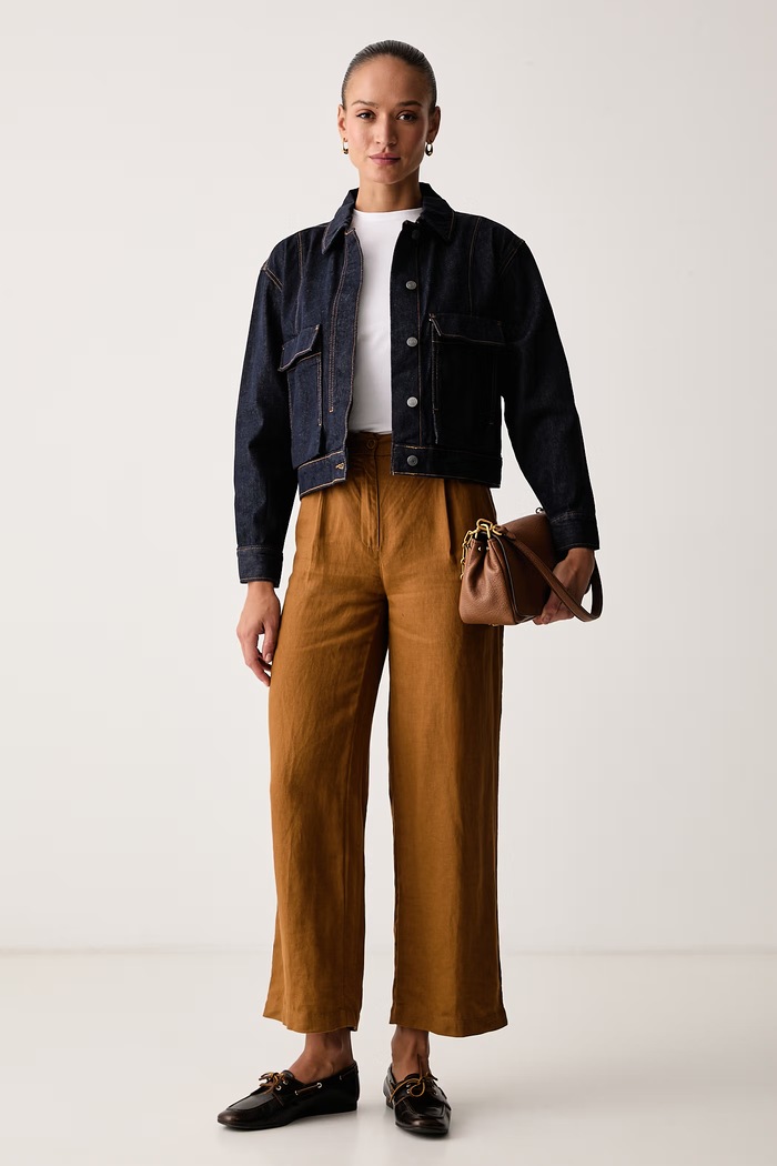 United Colors of Benetton Hlače ženske lanene 4AGHDF0CB rjava AW26
