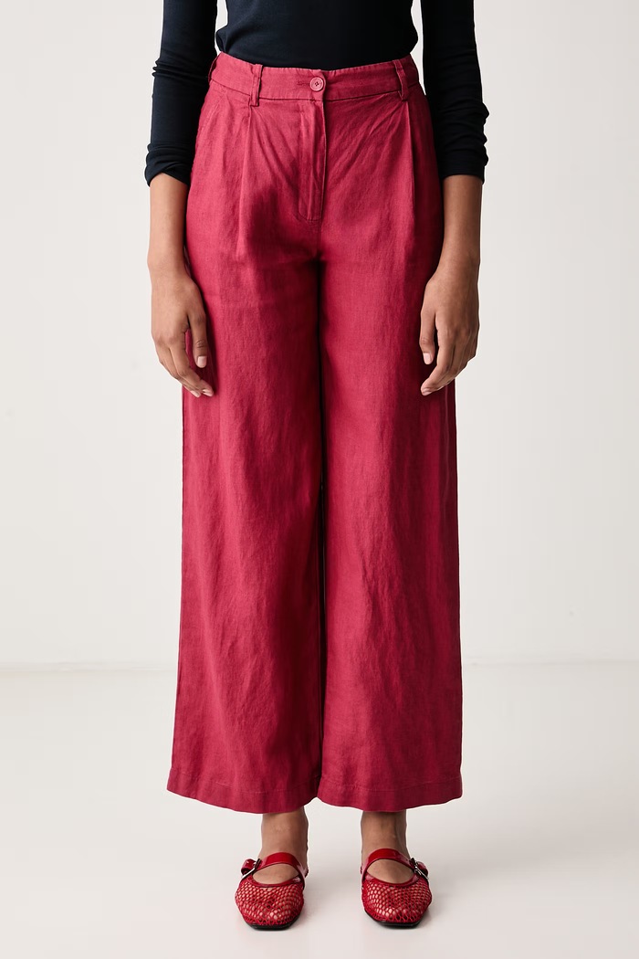 United Colors of Benetton Spodnie damskie lniane czerwony 4AGHDF0CB