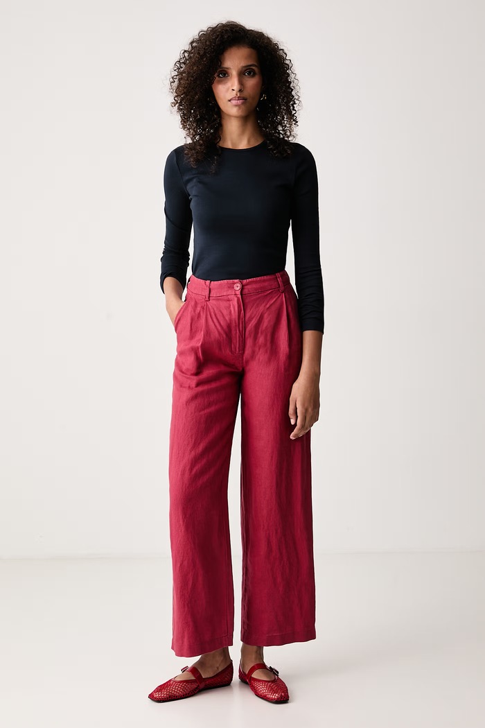 United Colors of Benetton Nohavice dámske ľanové 4AGHDF0CB červená AW26