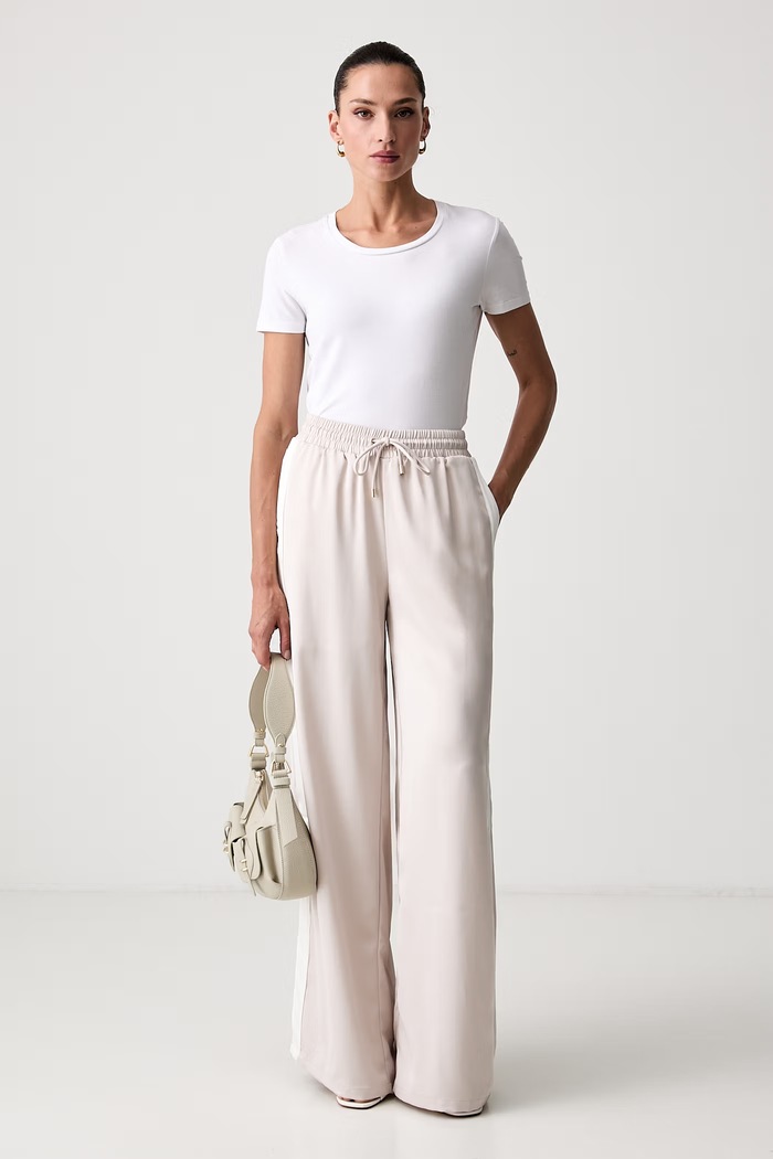 Liu Jo spodnie wide leg damskie TF6041.TS204 beżowy AW26