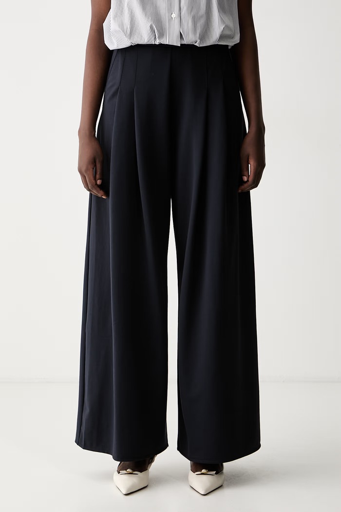 MM by Max Mara spodnie palazzo damskie MMLVONGOLA granatowy 2626786147600