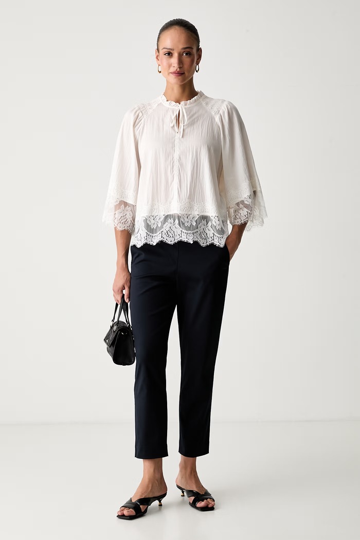 MM by Max Mara spodnie damskie bawełniane z elastanem MMLMARA 2626136027600 granatowy AW26