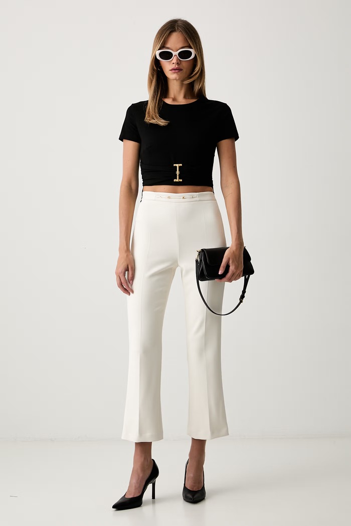 Elisabetta Franchi spodnie damskie PA19866E2 beżowy AW26