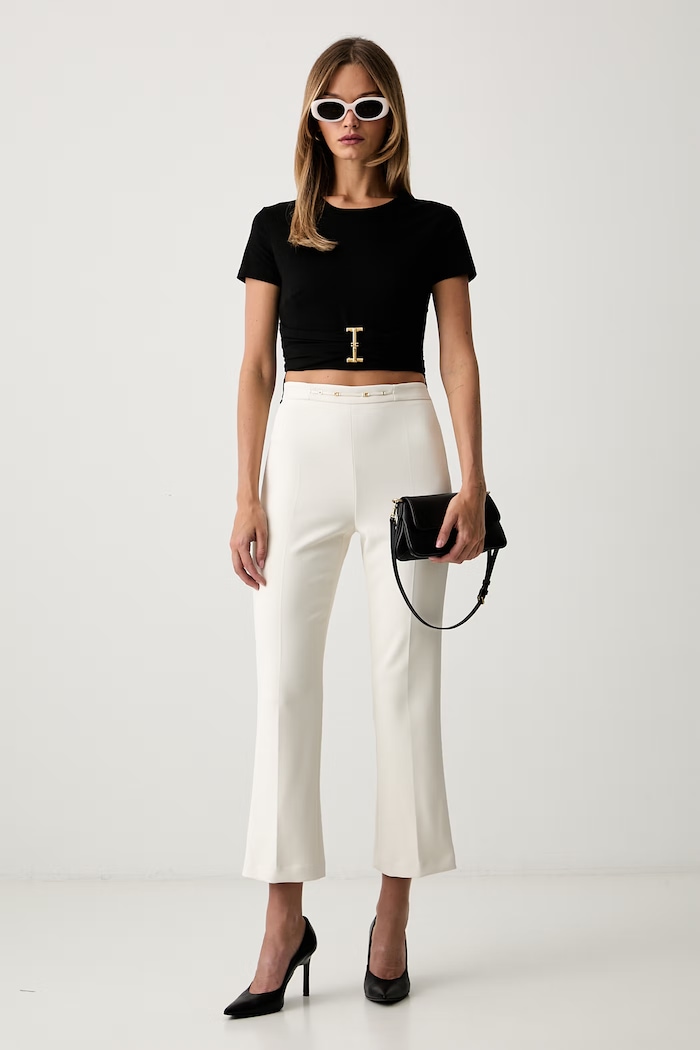 Elisabetta Franchi spodnie damskie PA19866E2 beżowy AW26
