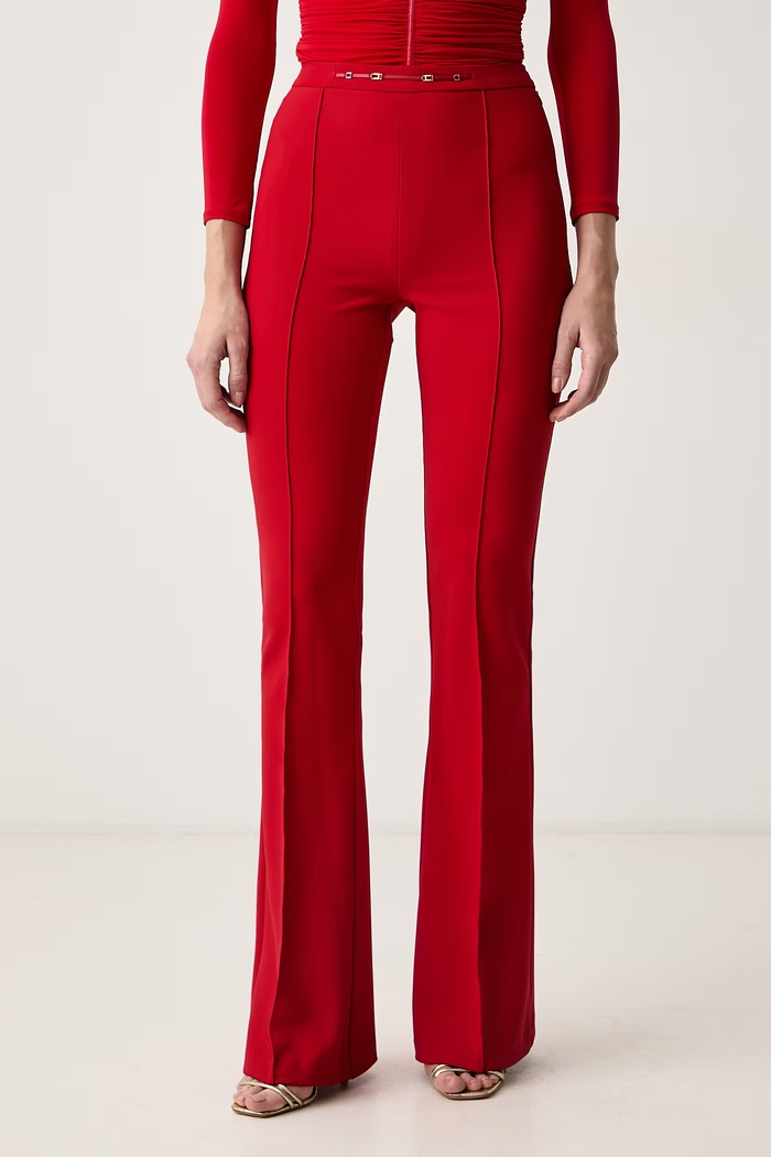 Elisabetta Franchi Spodnie flare damskie czerwony PA19766E2