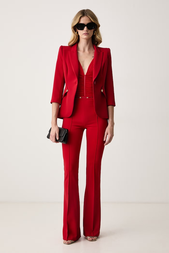 Elisabetta Franchi Spodnie flare damskie PA19766E2 czerwony AW26