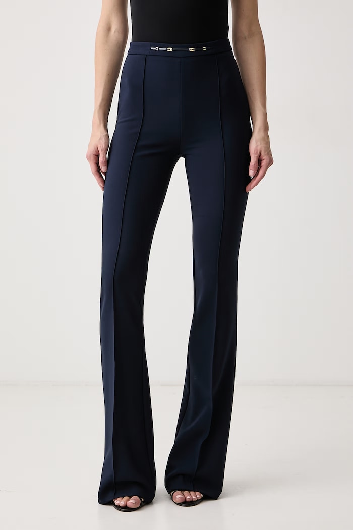 Elisabetta Franchi Spodnie flare damskie granatowy PA19766E2