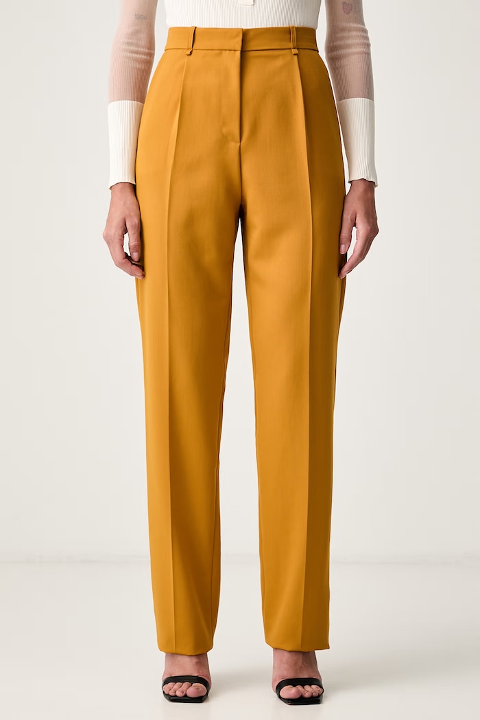 Elisabetta Franchi spodnie damskie z wełną żółty PA19066E2