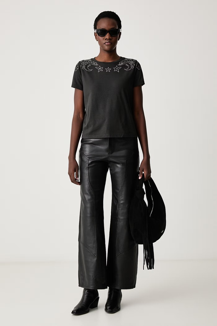 Zadig&Voltaire Παντελόνι ίσιο γυναικείο δερμάτινο PERYA RWPA01110 μαύρο AW26