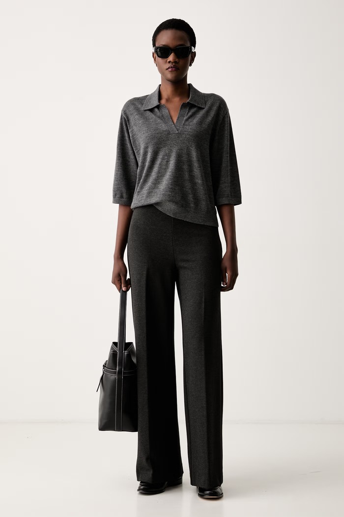 Marc O'Polo spodnie wide leg damskie z wiskozą 5000012535 szary AW26