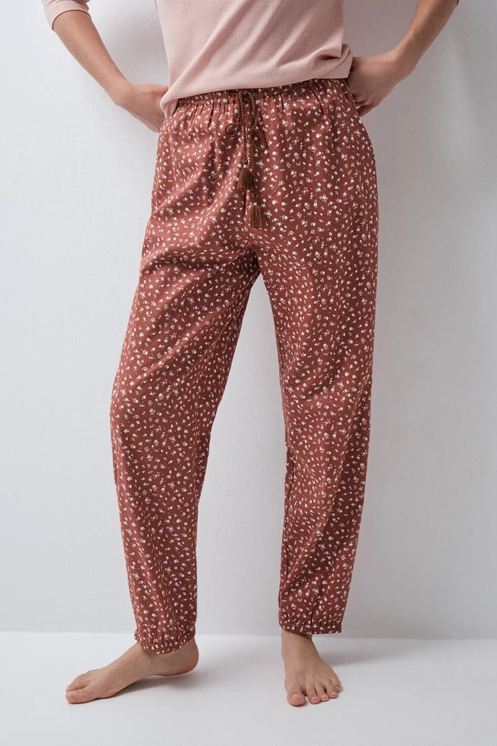 women'secret Spodnie lounge damskie z bawełną brązowy 3704543