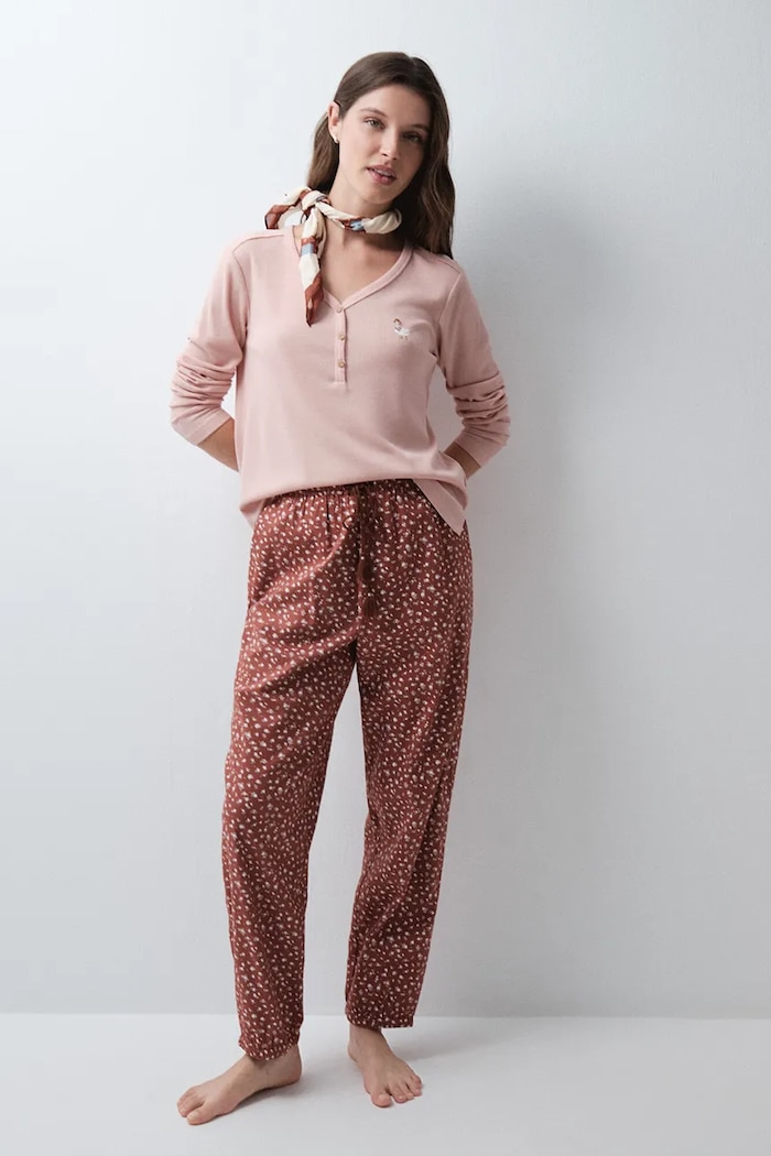 women'secret Spodnie lounge damskie z bawełną 3704543 brązowy AW26