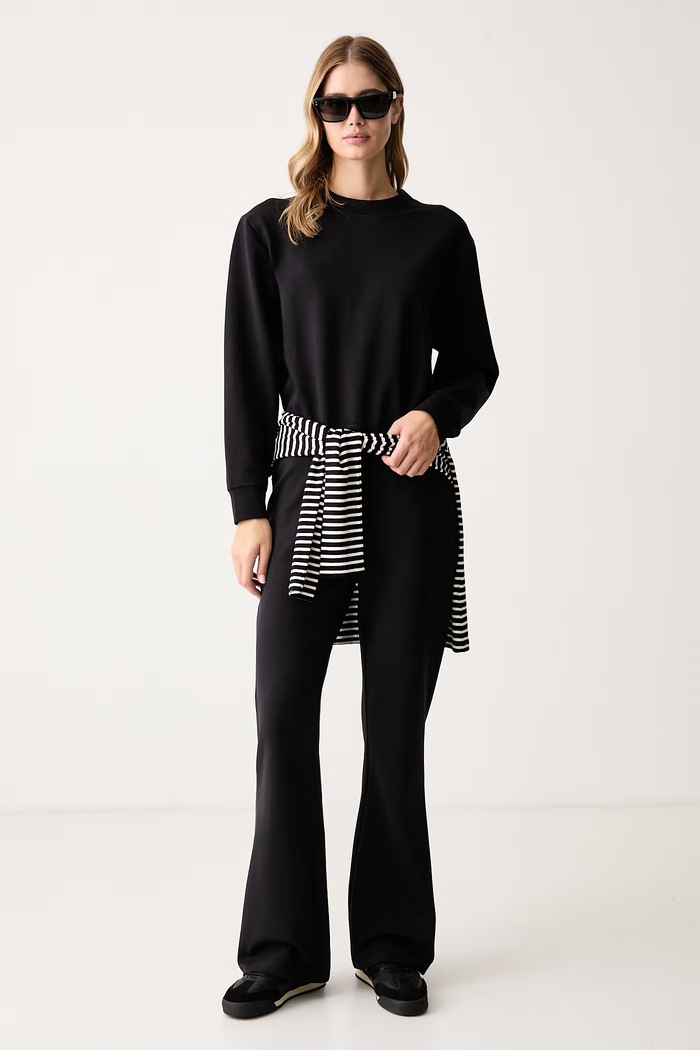 Joop! Spodnie dzwony damskie z bawełną 30104081 czarny AW26