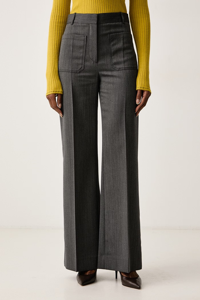 Victoria Beckham Spodnie damskie wełniane Alina szary 1426WTR005115V