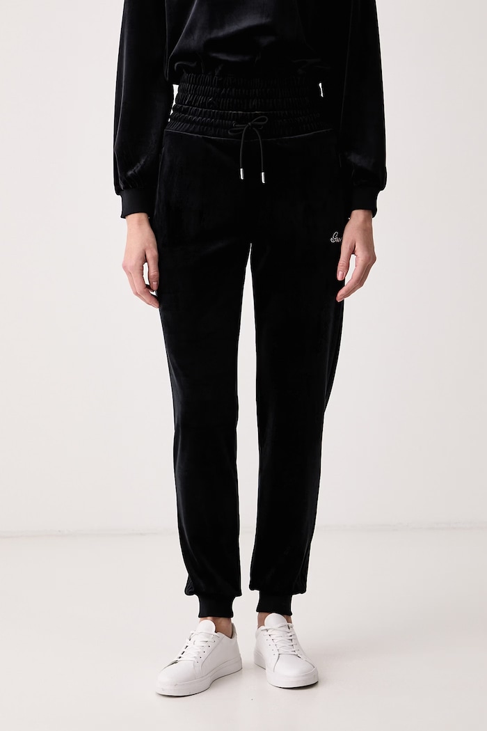 Guess Pantaloni de trening pentru femei din velur AMALIA negru V6BB11.K6304