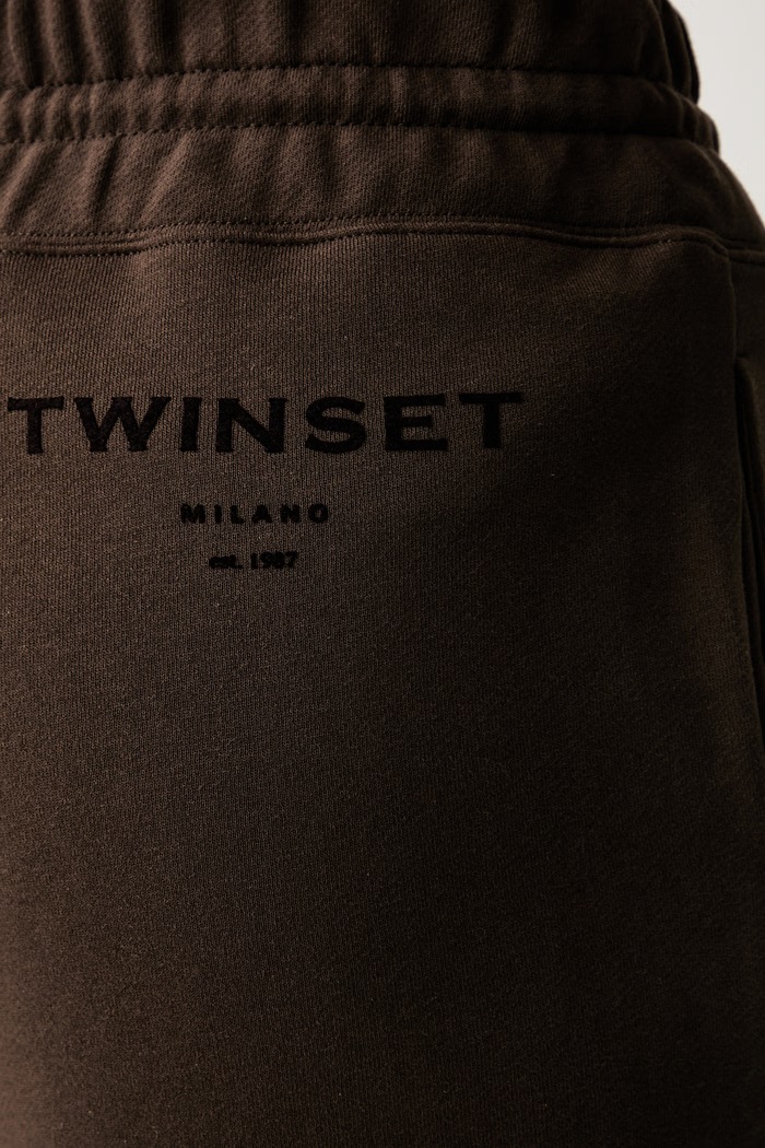 Twinset spodnie dresowe damskie bawełniane brązowy 262TP272C
