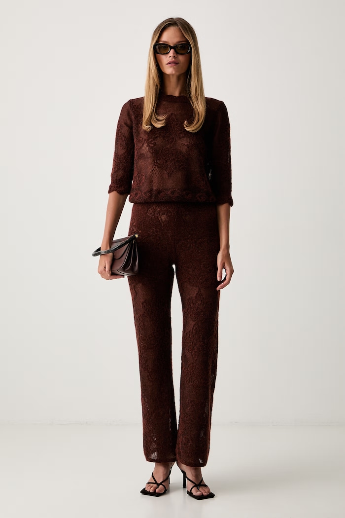 Twinset spodnie damskie z wełną 262TP3343 brązowy AW26