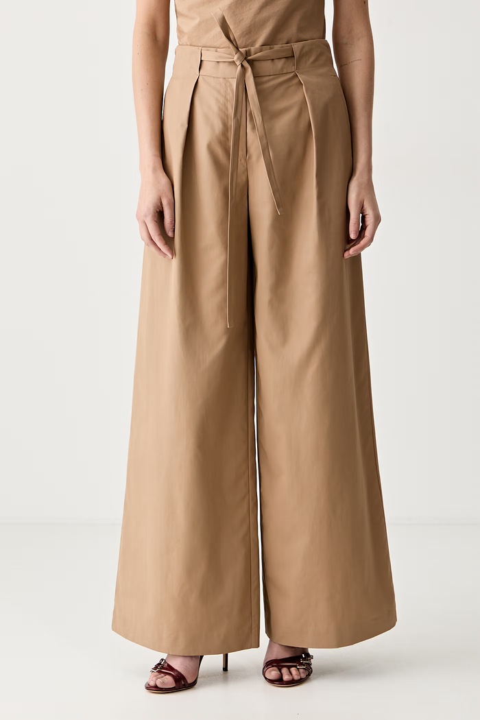 Karl Lagerfeld παντελόνι wide leg γυναικείο βαμβακερό μπεζ B3W10084