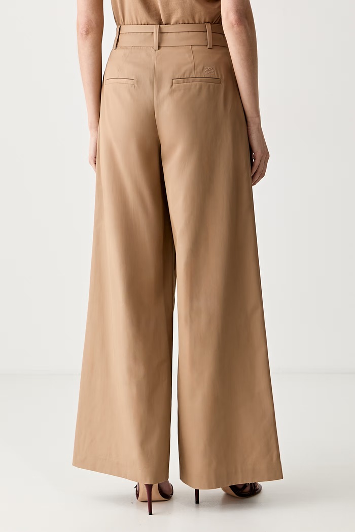 Ρούχα Karl Lagerfeld παντελόνι wide leg γυναικείο βαμβακερό B3W10084 μπεζ