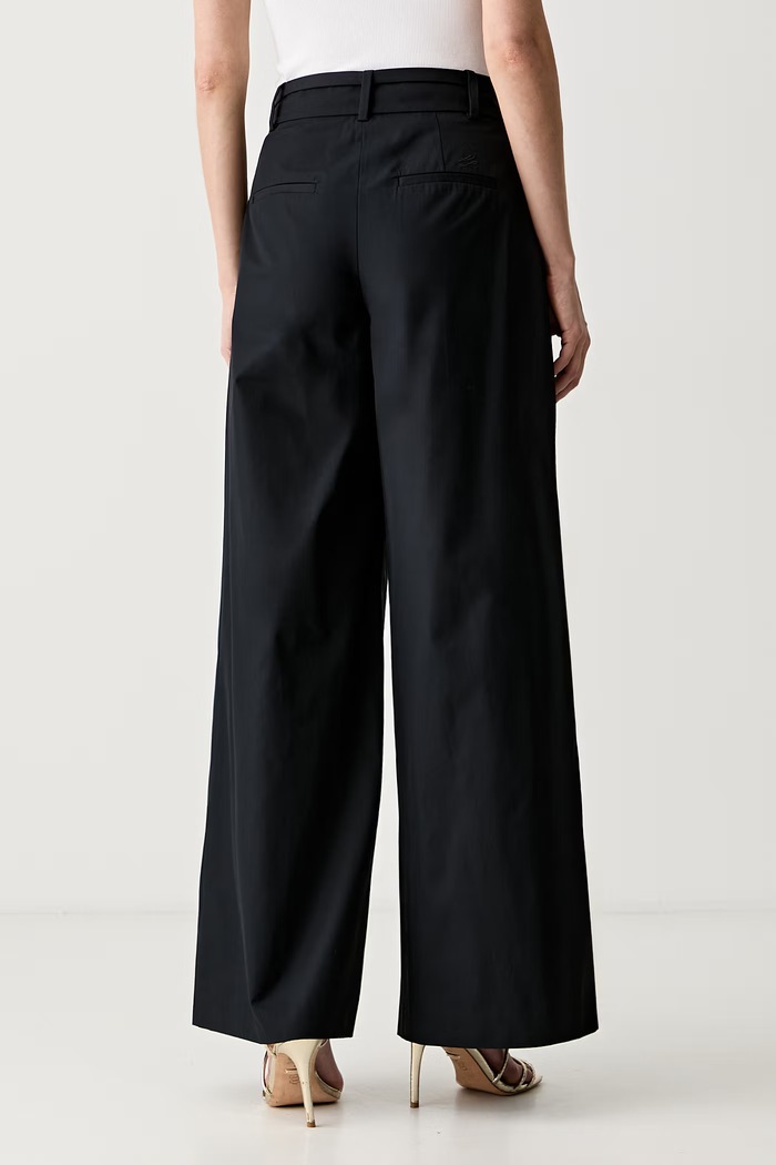 Ρούχα Karl Lagerfeld παντελόνι wide leg γυναικείο βαμβακερό B3W10084 μαύρο