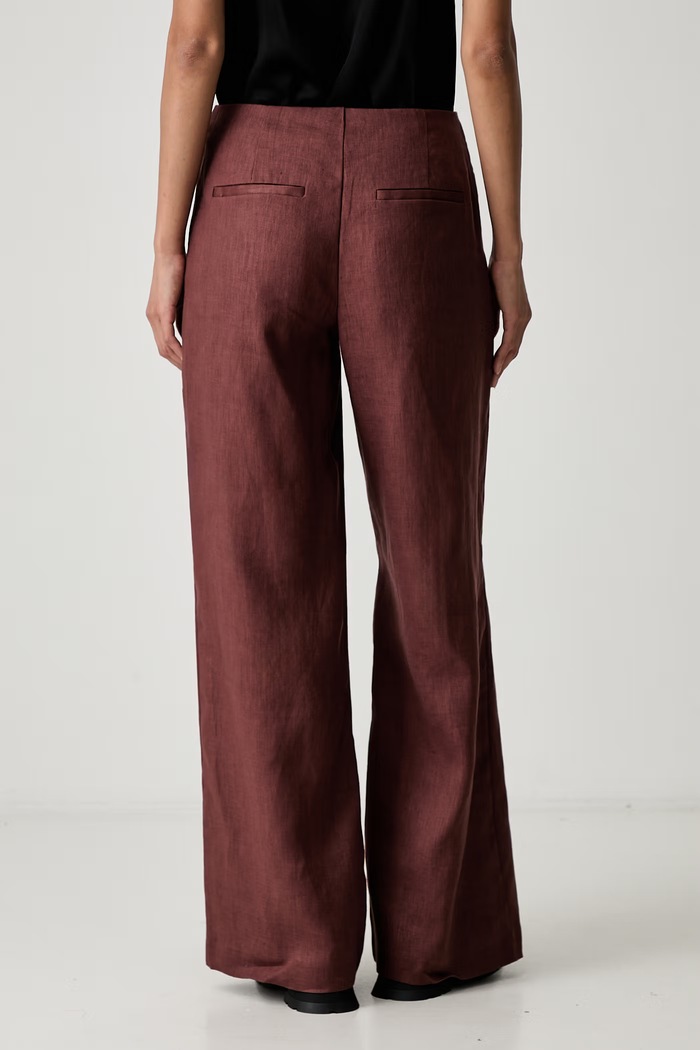 Odzież Bardot spodnie culottes damskie lniane DOMENICA 59250PB bordowy