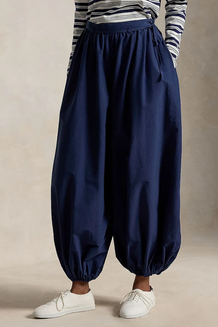 Odzież Polo Ralph Lauren spodnie damskie z dodatkiem jedwabiu 211B23851 granatowy