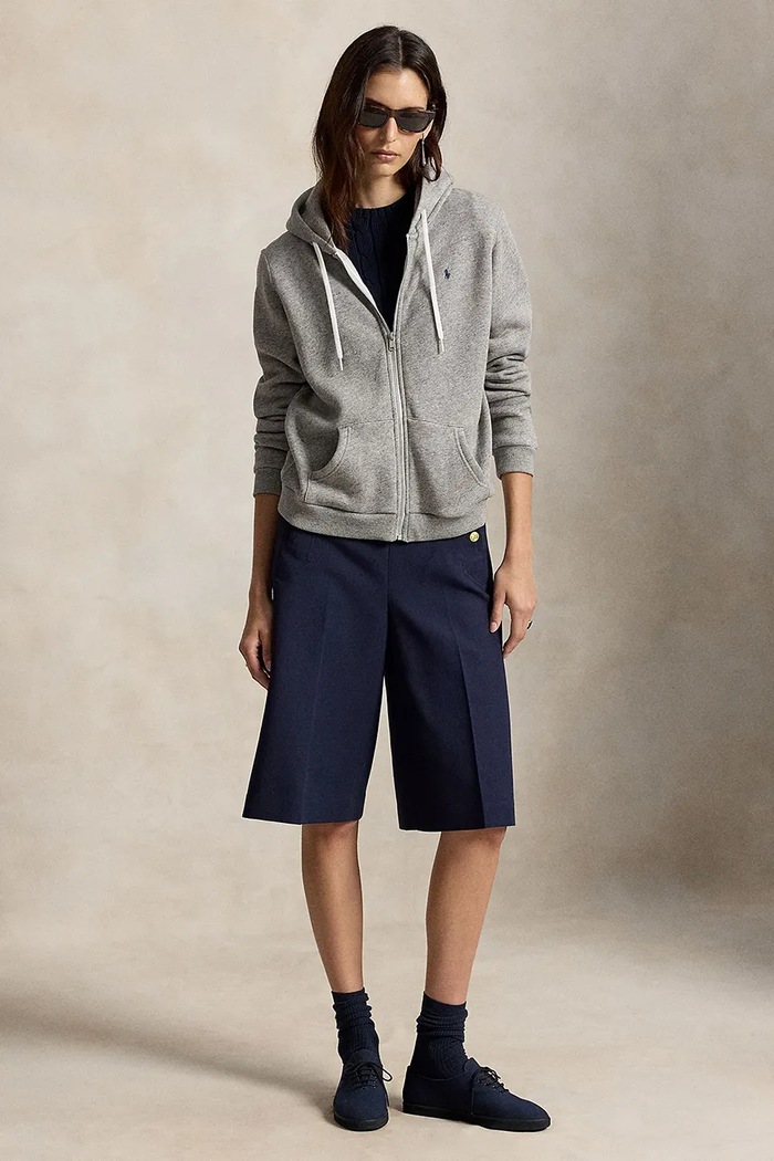 Odzież Polo Ralph Lauren spodnie culottes damskie z dodatkiem wełny 211B17569 granatowy