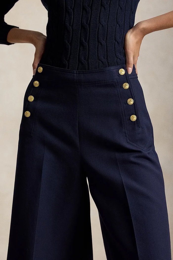 Polo Ralph Lauren spodnie culottes damskie z dodatkiem wełny granatowy 211B17569