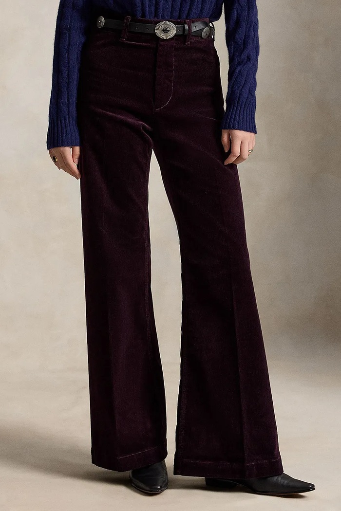 Polo Ralph Lauren spodnie flare damskie z bawełną fioletowy 211B17556