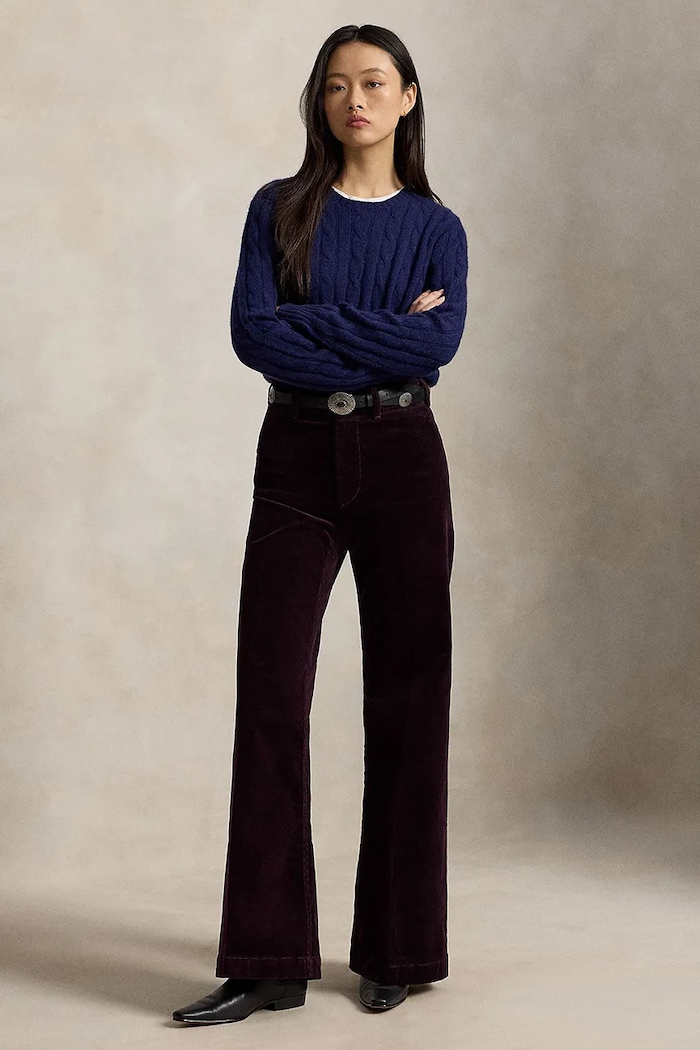 Odzież Polo Ralph Lauren spodnie flare damskie z bawełną 211B17556 fioletowy