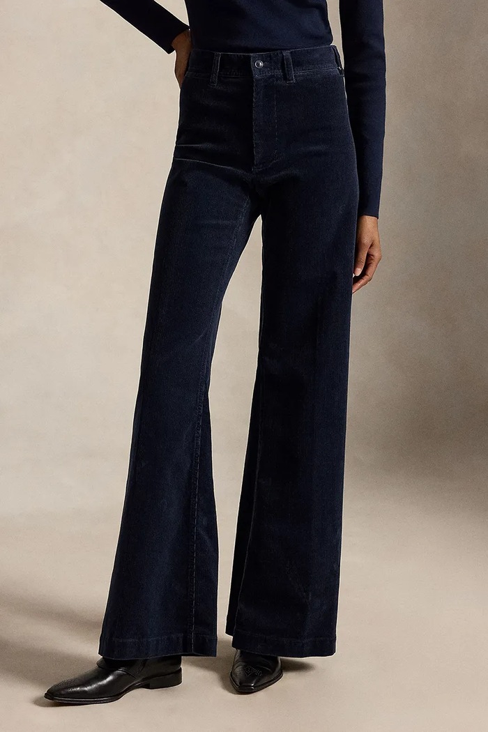 Polo Ralph Lauren spodnie flare damskie z bawełną granatowy 211B17556