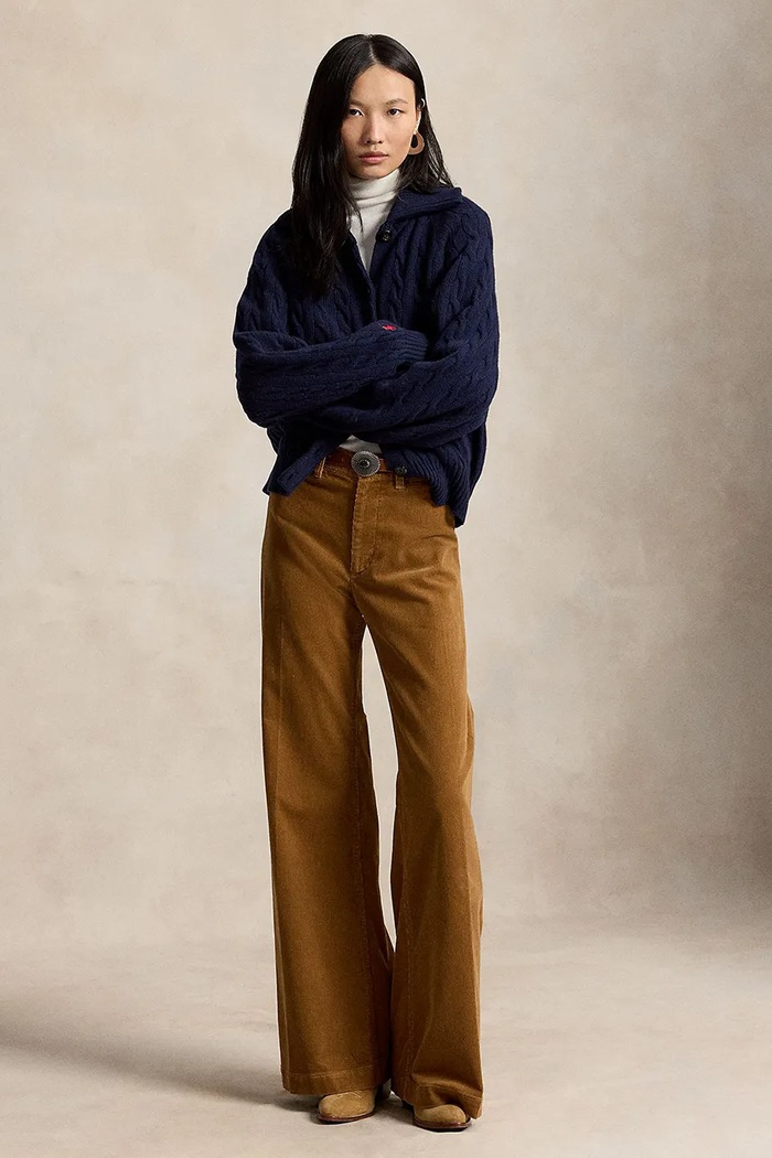 Odzież Polo Ralph Lauren spodnie flare damskie z bawełną 211B17556 brązowy