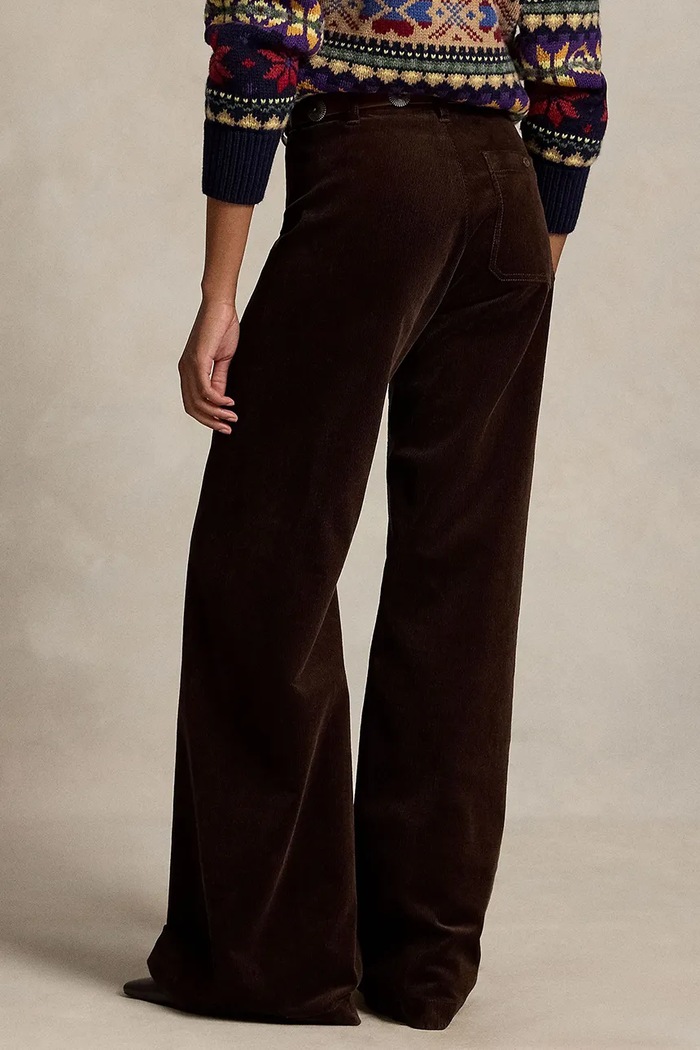 Polo Ralph Lauren spodnie flare damskie z bawełną 211B17556 brązowy AW26