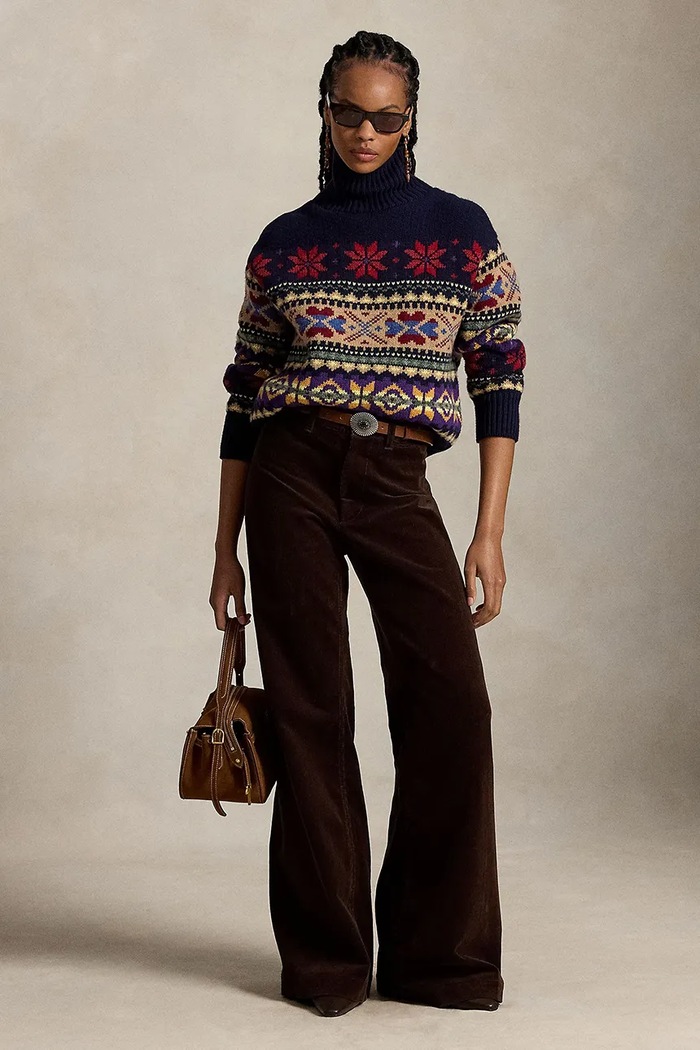 Odzież Polo Ralph Lauren spodnie flare damskie z bawełną 211B17556 brązowy