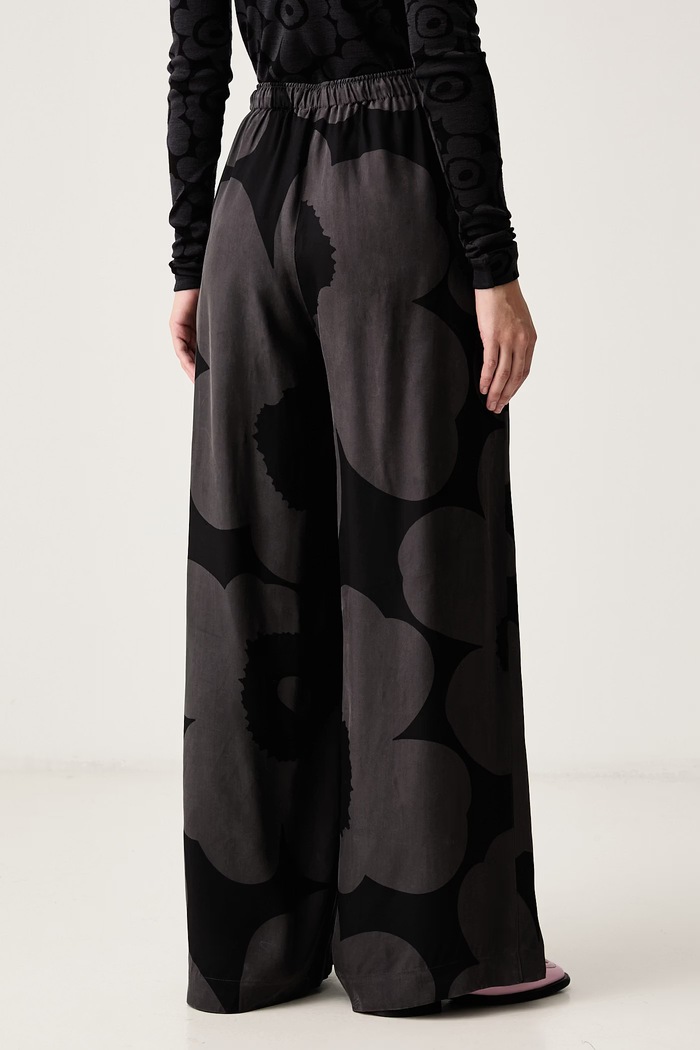 Oblečenie Marimekko Nohavice wide leg dámske s lyocellom 096293 sivá