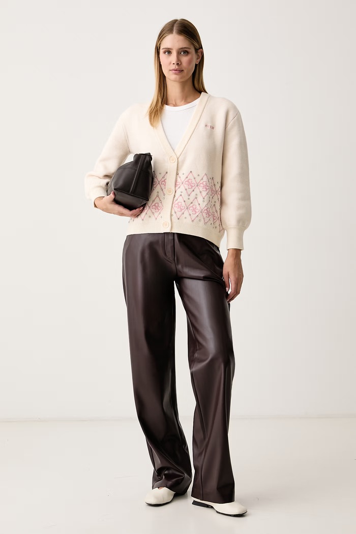 Guess Nohavice flare dámske z imitácie kože ZANITA PEREFCT PANTS W6YB12.W2906 hnedá AW26