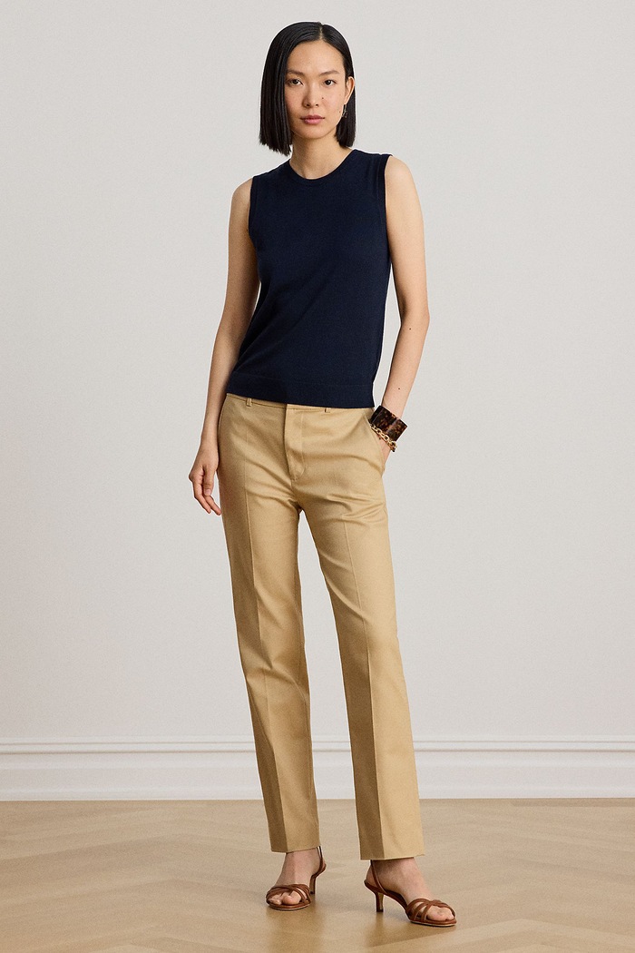 Odzież Lauren Ralph Lauren Spodnie slim fit damskie bawełniane z elastanem 200P14610 beżowy