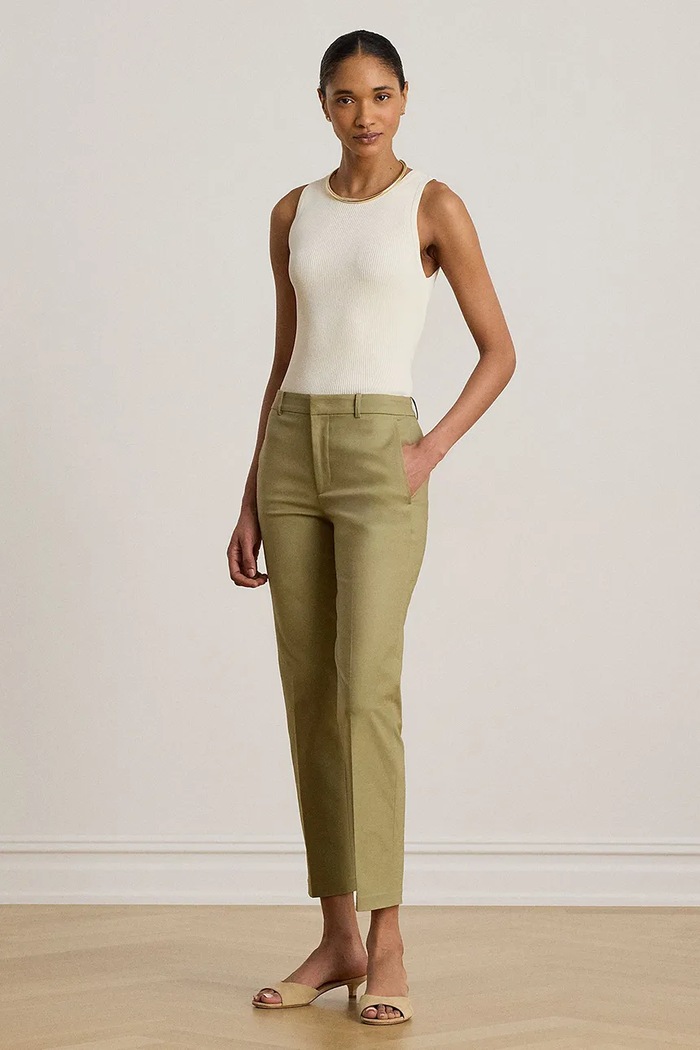 Odzież Lauren Ralph Lauren spodnie slim fit damskie bawełniane z elastanem 200P14610 zielony