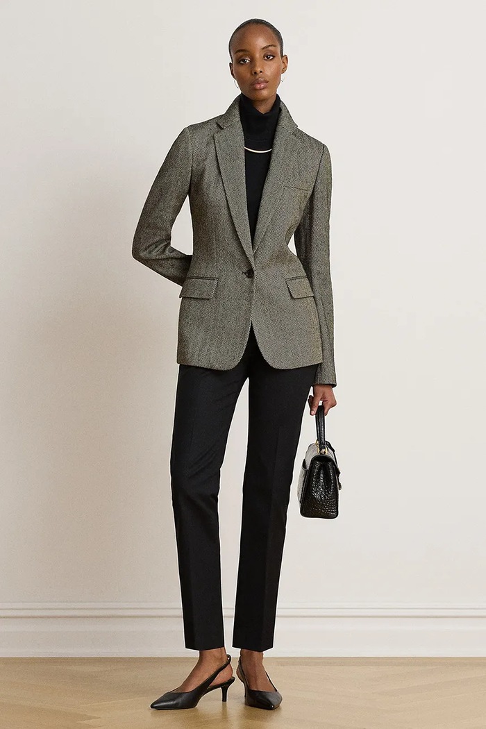Lauren Ralph Lauren spodnie slim fit damskie bawełniane z elastanem czarny 200P14610
