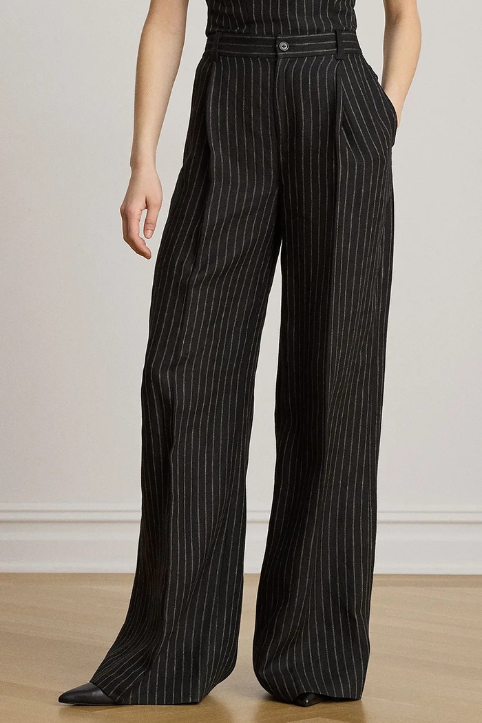 Lauren Ralph Lauren spodnie wide leg damskie lniane czarny 200B24611