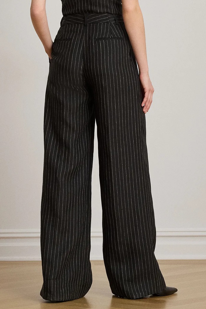 Lauren Ralph Lauren spodnie wide leg damskie lniane 200B24611 czarny AW26