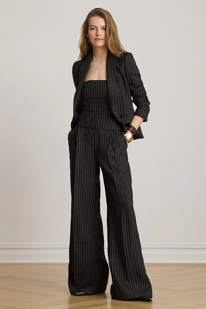 Odzież Lauren Ralph Lauren spodnie wide leg damskie lniane 200B24611 czarny