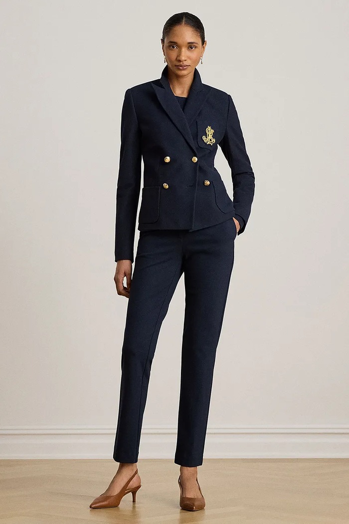 Odzież Lauren Ralph Lauren spodnie slim fit damskie z wiskozą 200B22288 granatowy