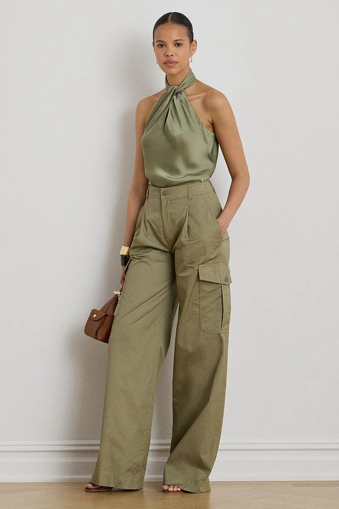 Дрехи Lauren Ralph Lauren панталон карго дамски от памук 200P13670 зелен